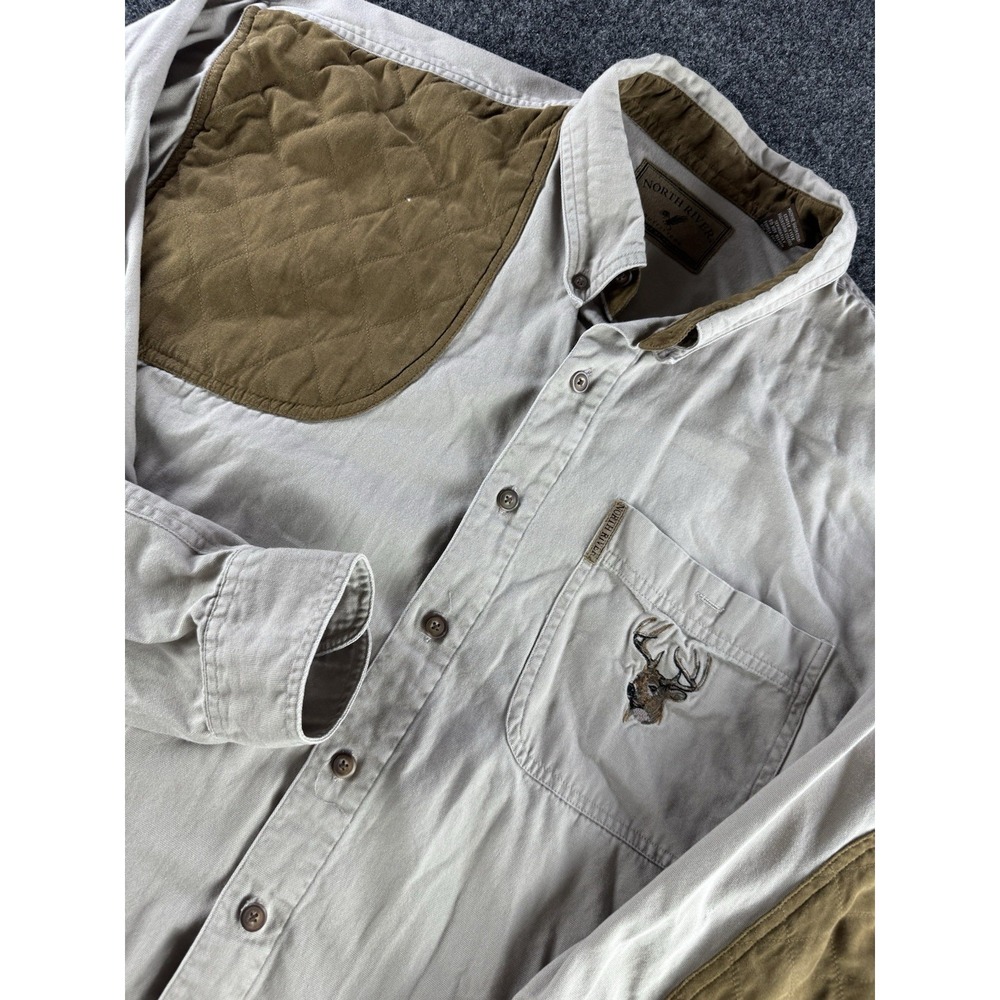 North River Outfitters Shirt XL Deer Elbow Patch Hunting Workwear Tan